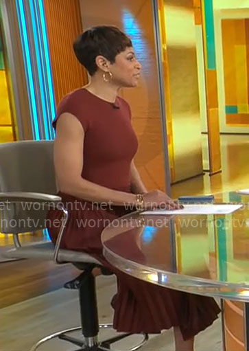Jericka Duncan's brown pleated skirt dress on CBS Mornings