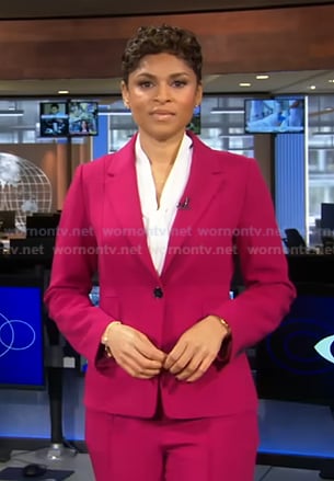 Jericka's pink blazer and pants on CBS Evening News