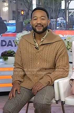 John Legend's beige cable knit zip sweater on Today