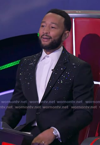 John Legend's black rhinestone embellished blazer on The Voice
