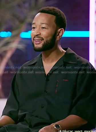 John Legend's dark navy embroidered shirt on The Voice