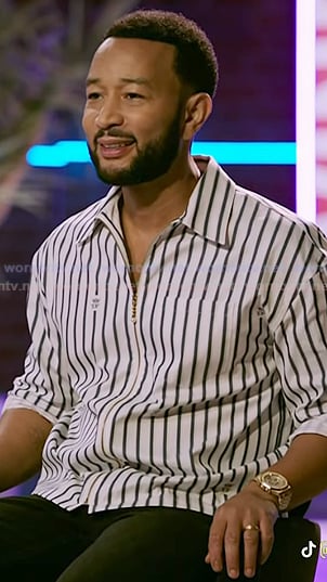 John Legend's striped zip front shirt on The Voice