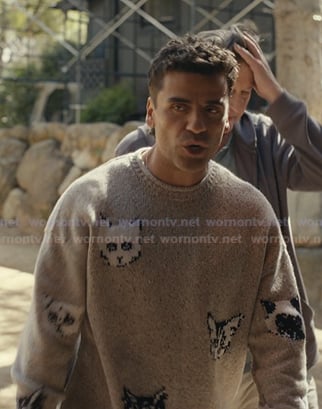 Josh's grey cat print sweater on Beef