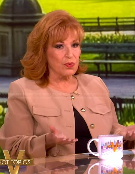 Joy's beige gathered sleeve jacket on The View