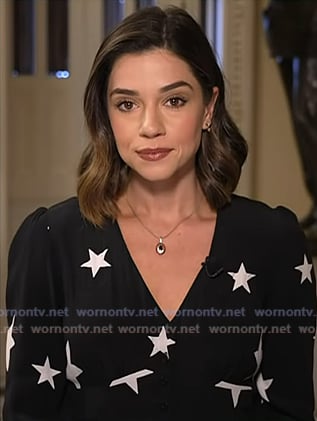 Julie's back star print v-neck dress on NBC News Daily