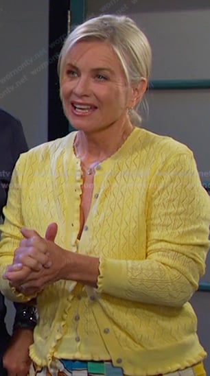 Kayla's yellow pointelle cami and cardigan on Days of our Lives