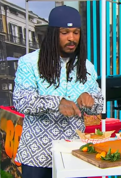 Keith Lee's blue monogram print shirt on Tamron Hall Show