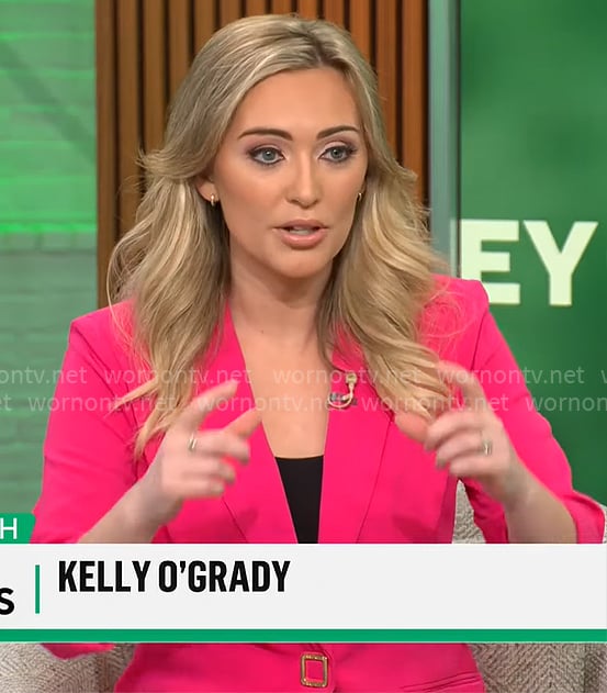 Kelly O'Grady's pink blazer with square button on CBS Mornings