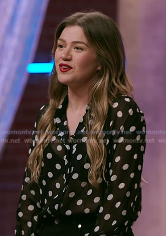Kelly's black polka dot sheer blouse on The Voice
