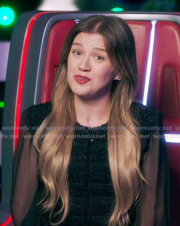 Kelly's black sheer sleeve top on The Voice