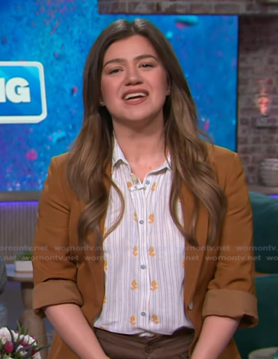 Kelly's floral and stripe print shirt on The Kelly Clarkson Show