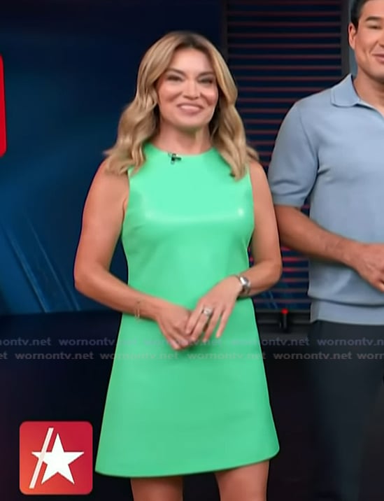 Kit's green leather mini dress on Access Hollywood