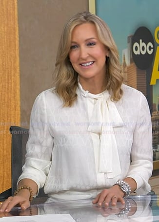 Lara's white tie neck silk blouse on Good Morning America