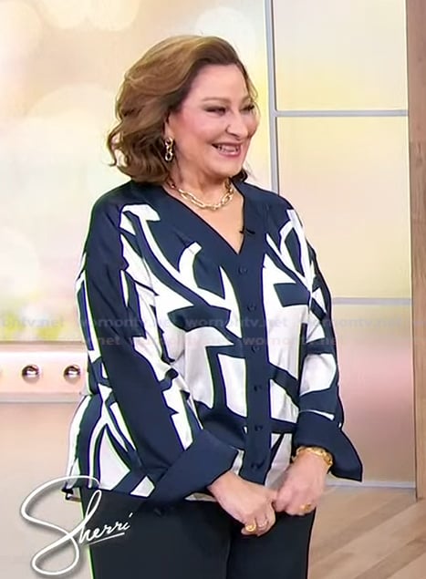 Laura J. Geller's abstract print blouse on Sherri