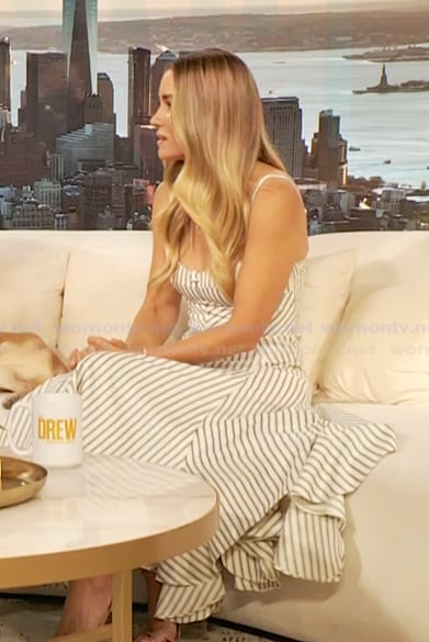 Lauren Conrad's white striped dress on The Drew Barrymore Show