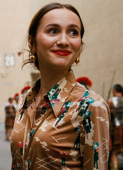 Lexi's brown printed button down shirt on Euphoria