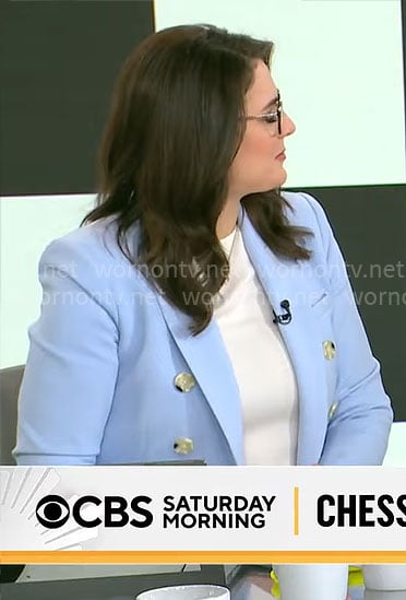 Lindsey Reiser's light blue blazer on CBS Mornings