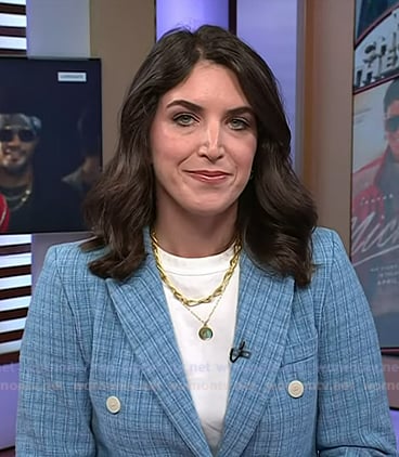 Liz's blue plaid double breasted blazer on Today