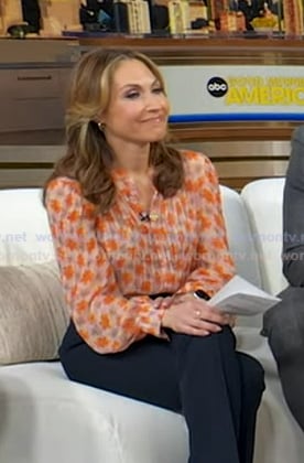 Lori's pink and orange floral print blouse on Good Morning America