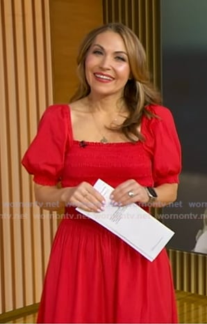 Lori's red smocked midi dress on Good Morning America