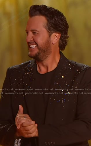 Luke Bryan's black rhinestone embellished blazer on American Idol