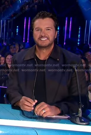 Luke Bryan's brown colorblock jacket on American Idol