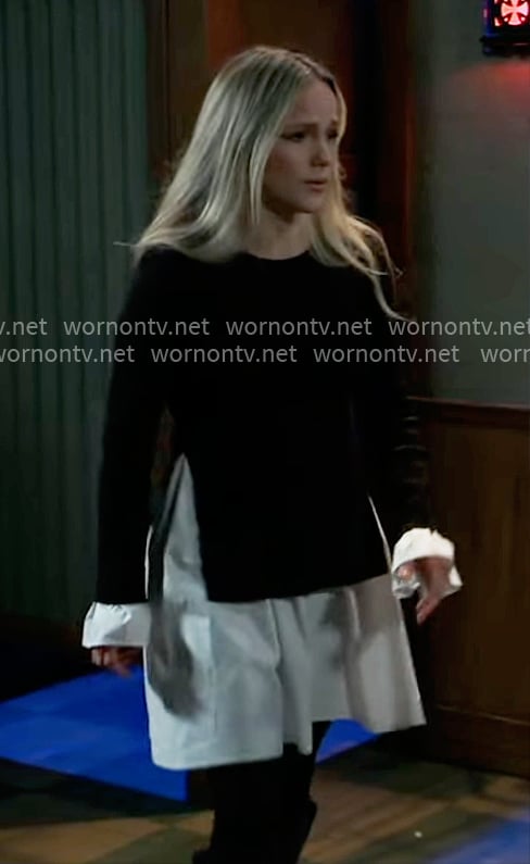 Lulu's black and white layered sweater and dress on General Hospital