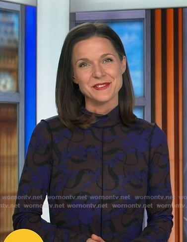 Maggie's blue printed mock neck dress on Good Morning America