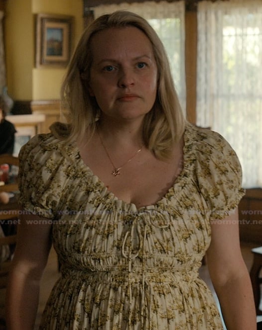 Mary's yellow floral print smocked dress on Imperfect Women