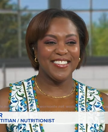 Maya Feller's white floral print v-neck dress on Good Morning America