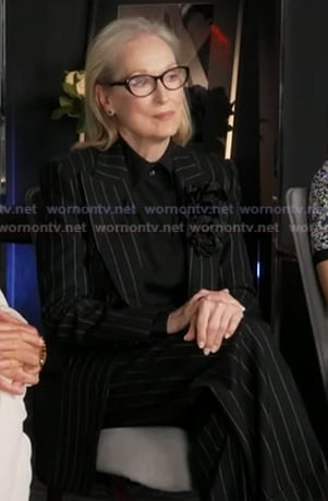 Meryl Streep's black pinstripe blazer and pant suit on Good Morning America