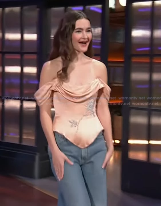 Millicent Simmonds' pink embellished bustier top on The Kelly Clarkson Show