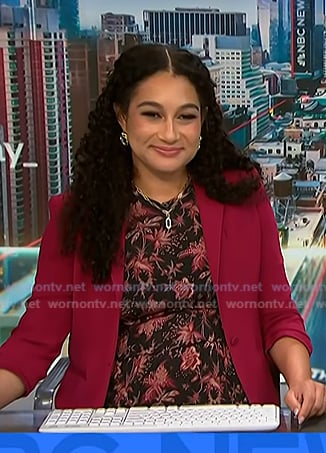 Morgan's black floral print dress and pink blazer on NBC News Daily