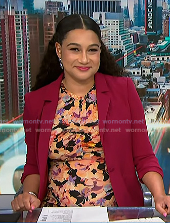 Morgan's floral ruched dress and pink blazer on NBC News Daily