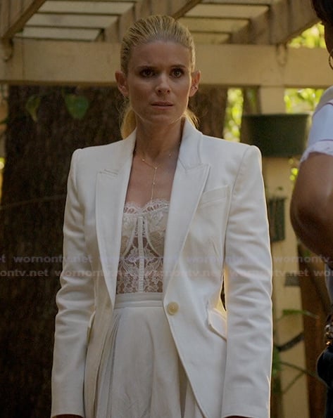 Nancy's white blazer and corset top on Imperfect Women