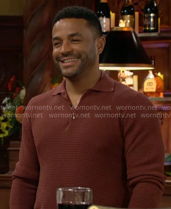 Nate's red textured polo shirt on The Young and the Restless