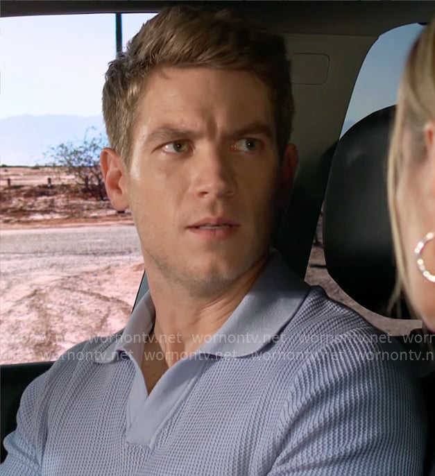 Noah's light blue knit polo shirt on The Young and the Restless