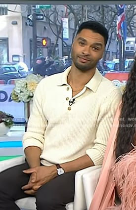 Regé-Jean Page's ivory ribbed polo sweater on Today