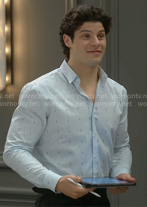 RJ's blue patterned shirt on The Bold and the Beautiful