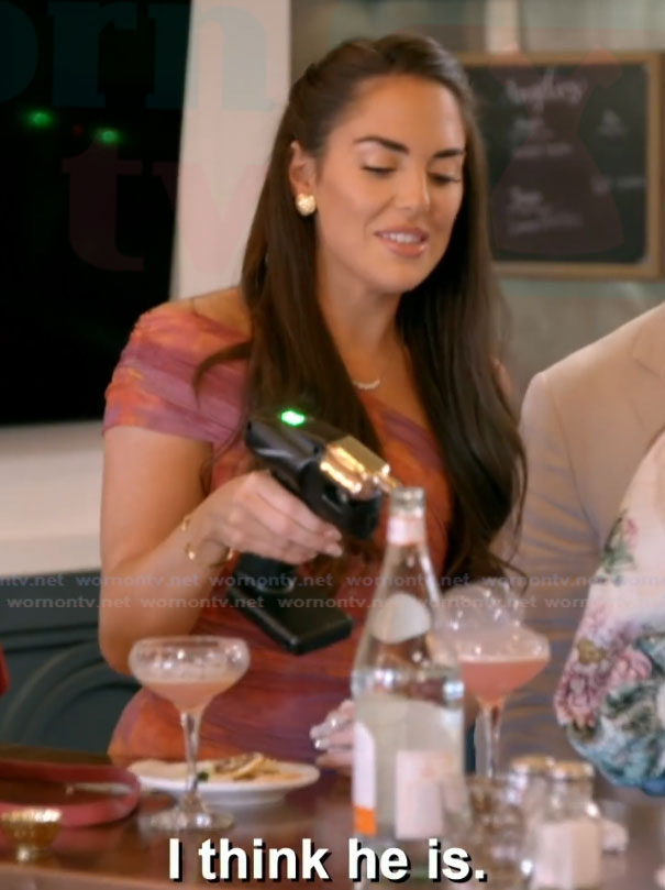 Rosie's floral off shoulder dress on The Real Housewives of Rhode Island