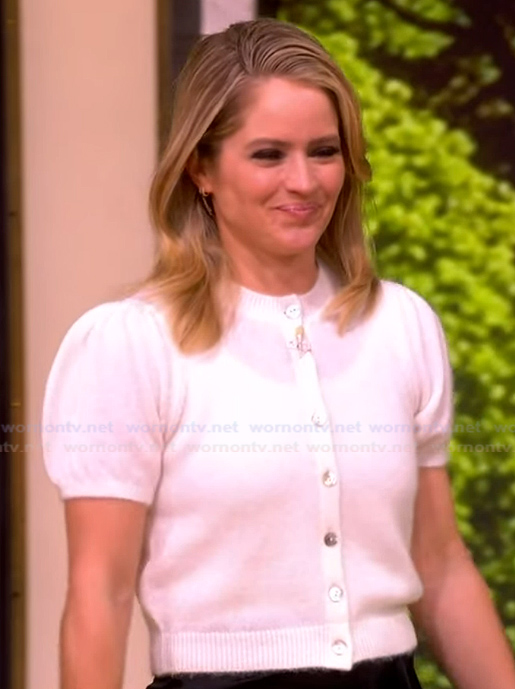 Sara's white puff sleeve cardigan and skirt on The View