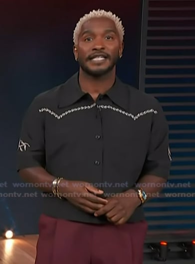 Scott's black embroidered shirt on Access Hollywood