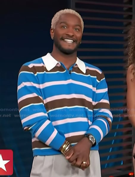 Scott's blue striped rugby jersey on Access Hollywood