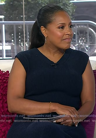 Sheinelle's navy ribbed sweater dress on Today