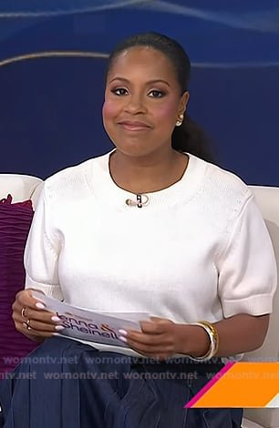 Sheinelle's white top and belted denim skirt on Today