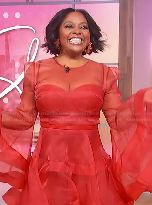 Sherri's red sheer ruffle mini dress on Sherri
