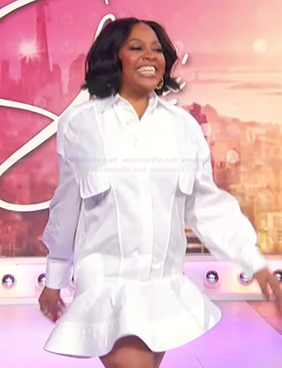 Sherri's white ruffle hem mini dress on Sherri
