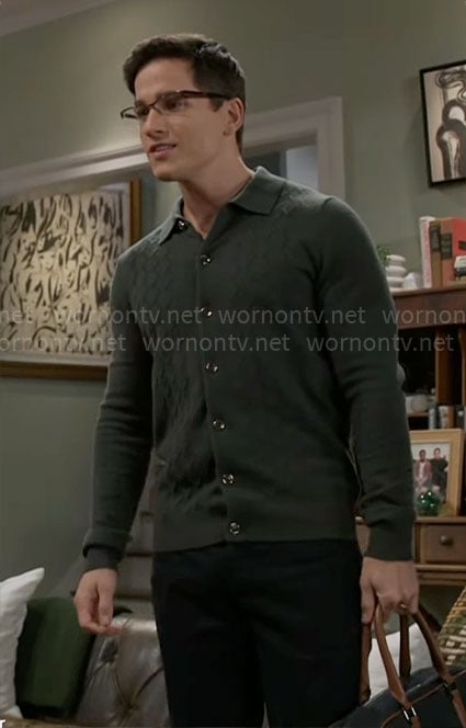 Smitty's green collared cardigan on Beyond the Gates