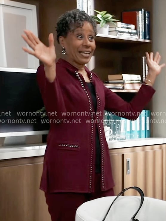 Stella's purple chain-trim jacket on General Hospital
