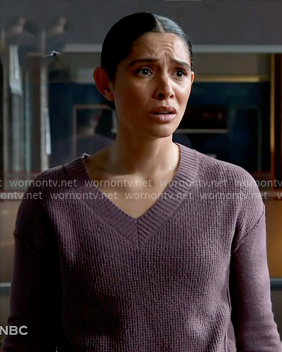 Stella's purple v-neck sweater on Chicago Fire